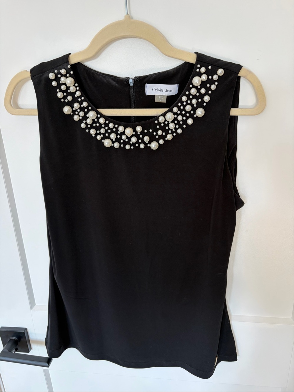Calvin Klein Black Sleeveless Pearl-Embellished Top
